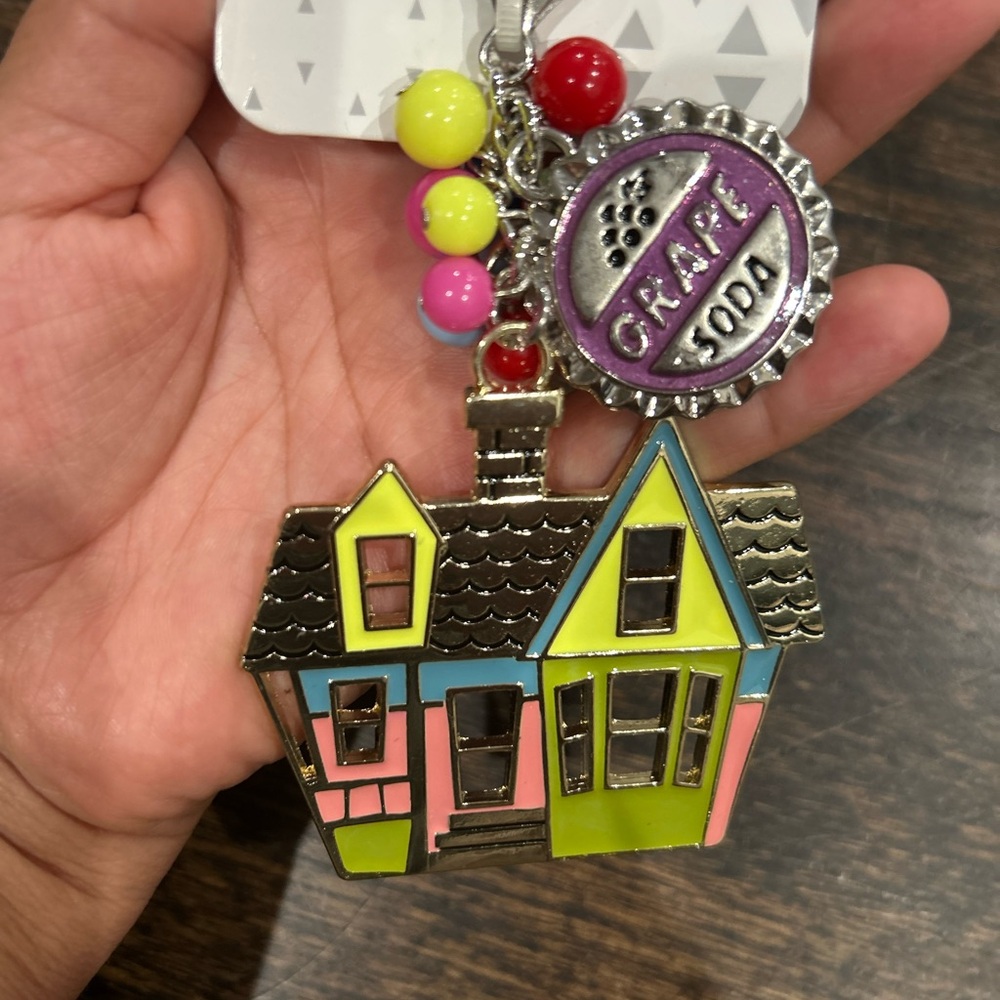 Colorful House Keychain with Grape Soda Charm